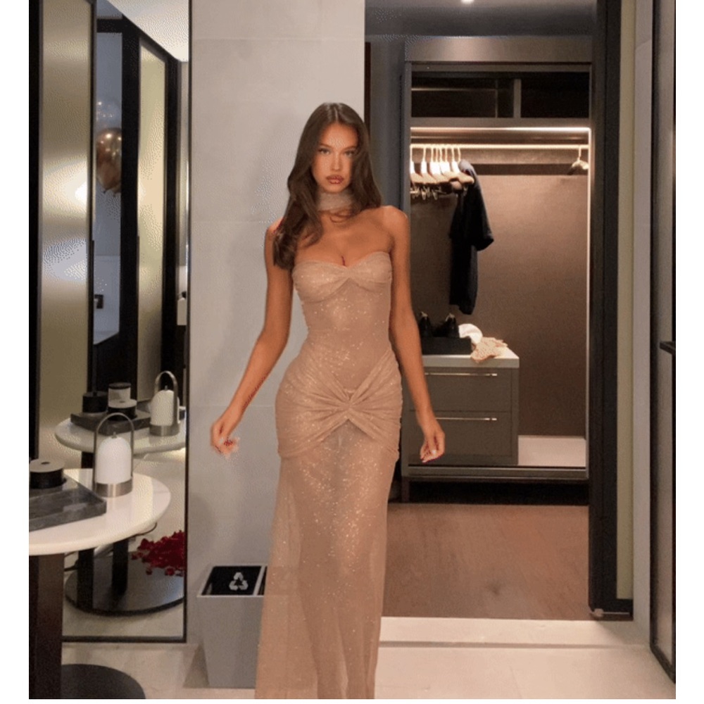 Shimmer Nude Strapless Evening Gown Small Angel Lane Clothing Small